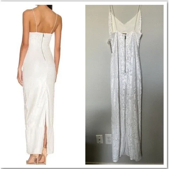 NEW Alice + Olivia Valli Cut Out Cami Maxi Dress White Sequins Size 6 Wedding - Picture 2 of 12